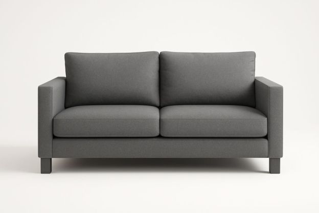 Kétszemélyes szürke szövet kanapé, fa lábakkal-Nestlivia