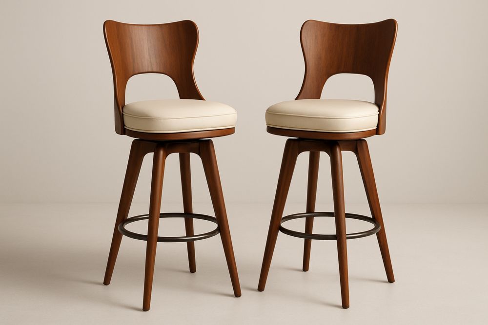 Fa bárszék krémszínű párnázott ülőkével forgatható, 2 darabos szett-Nestlivia