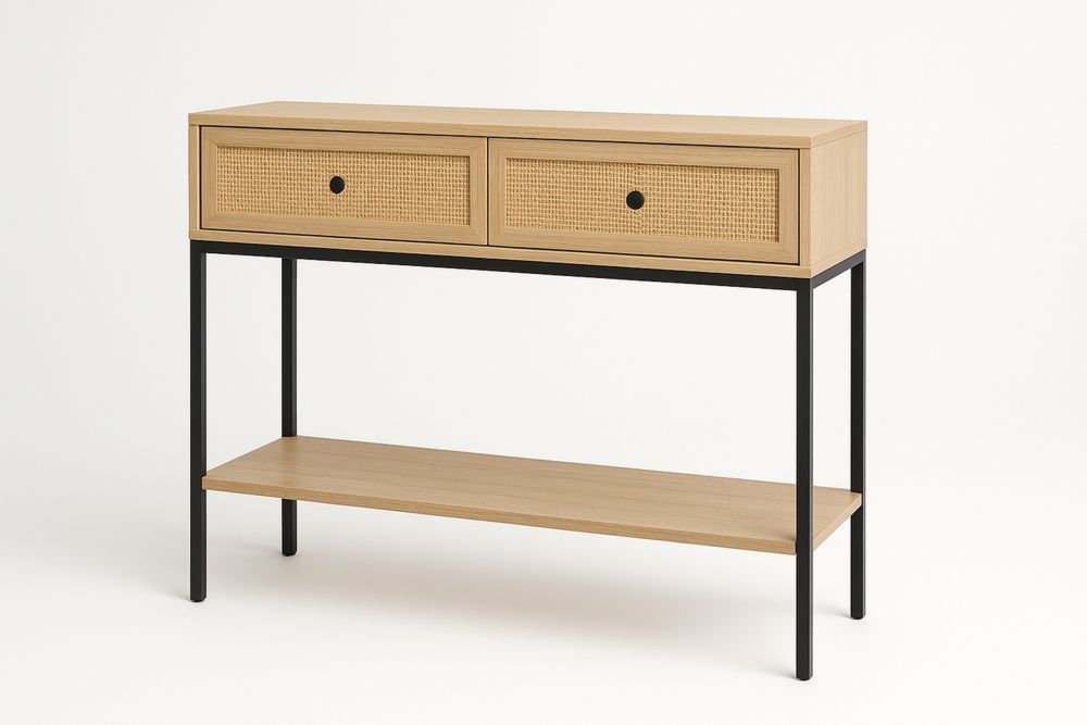 Fa konzolasztal rattan fiókokkal-Nestlivia