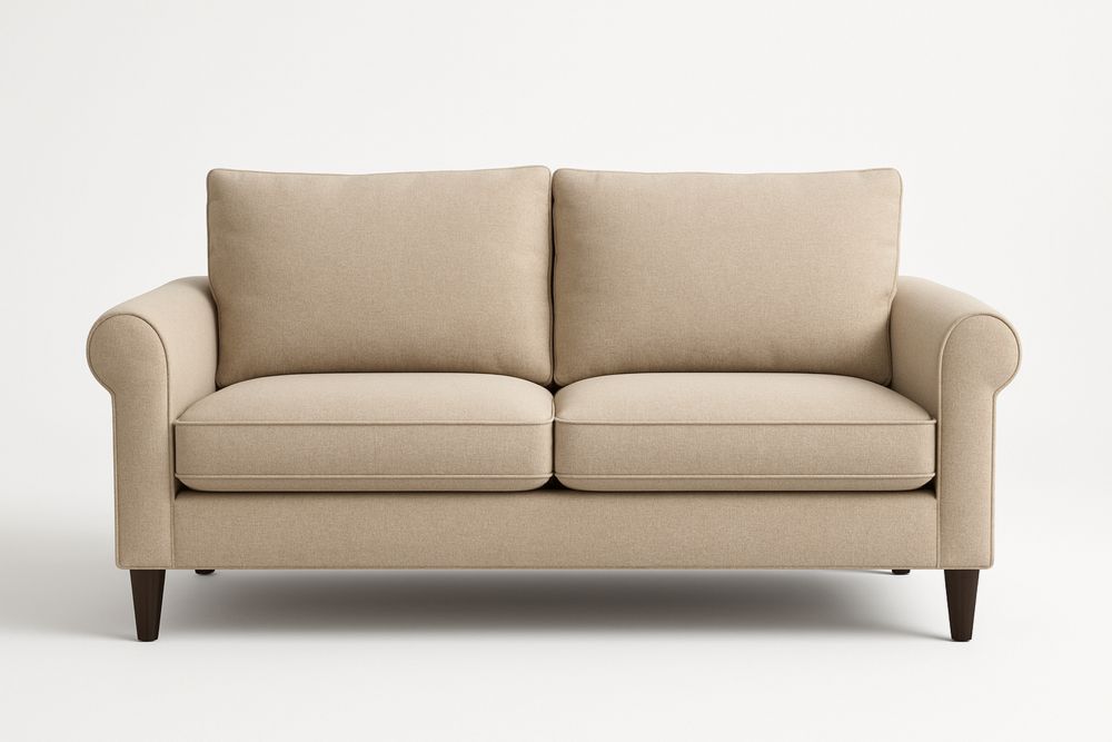 Bézs Kétüléses Kanapé Szövet Kárpitozással, Fa Lábakkal-Nestlivia