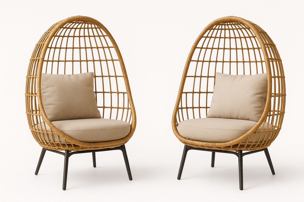 Rattan keretű fotelek párnákkal és acéllábakkal-Nestlivia