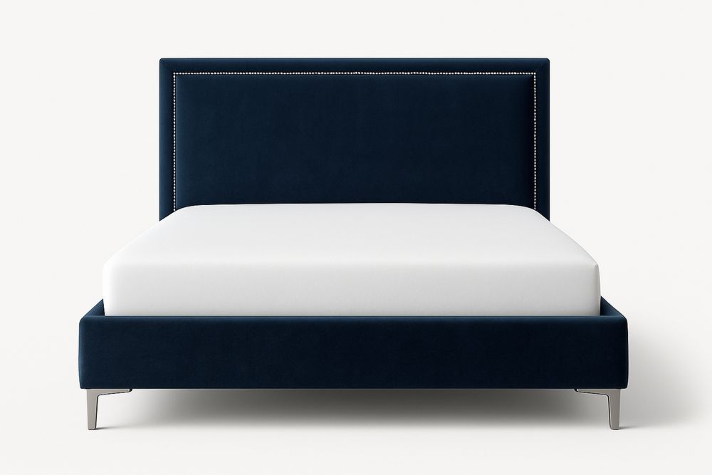 Bársony ágykeret fém lábakkal, 200 cm x 160 cm, Sötétkék-Nestlivia