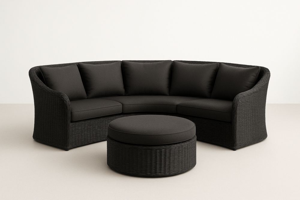 Ívelt kültéri fonott kanapé szett 5 ülőhelyes fekete-Nestlivia