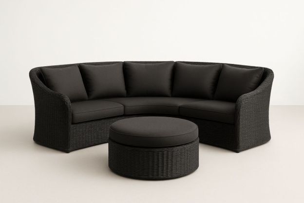 Ívelt kültéri fonott kanapé szett 5 ülőhelyes fekete-Nestlivia