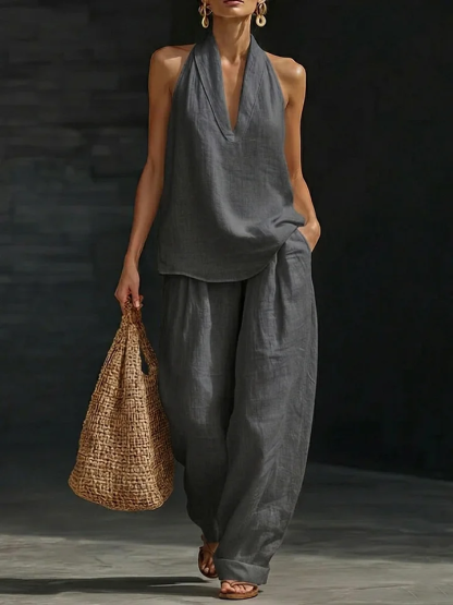 Casual And Cozy Minimalist Linen Two-piece Set
