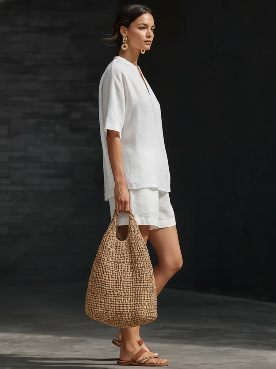 💝💝Women's Minimalist Cozy Basic Linen And Cotton Two-piece Set