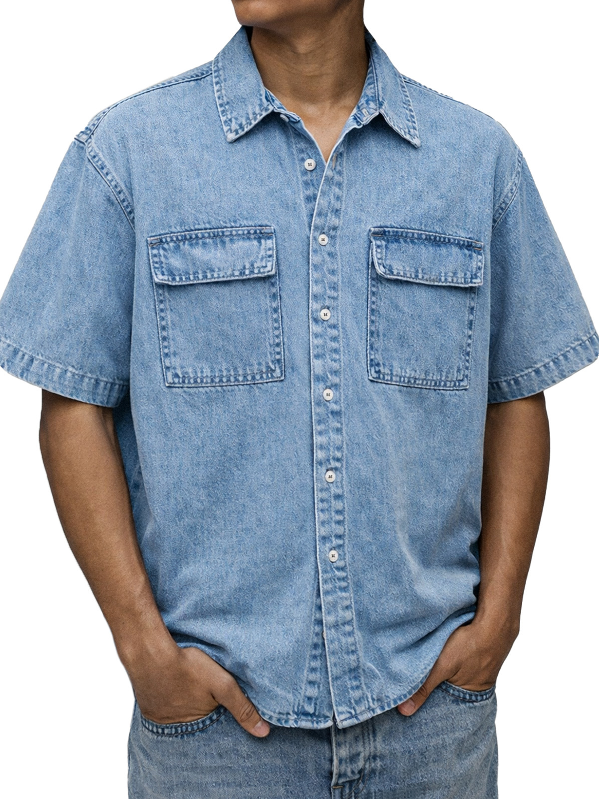 Men's Vintage American Double Pocket Short Sleeve Shirt