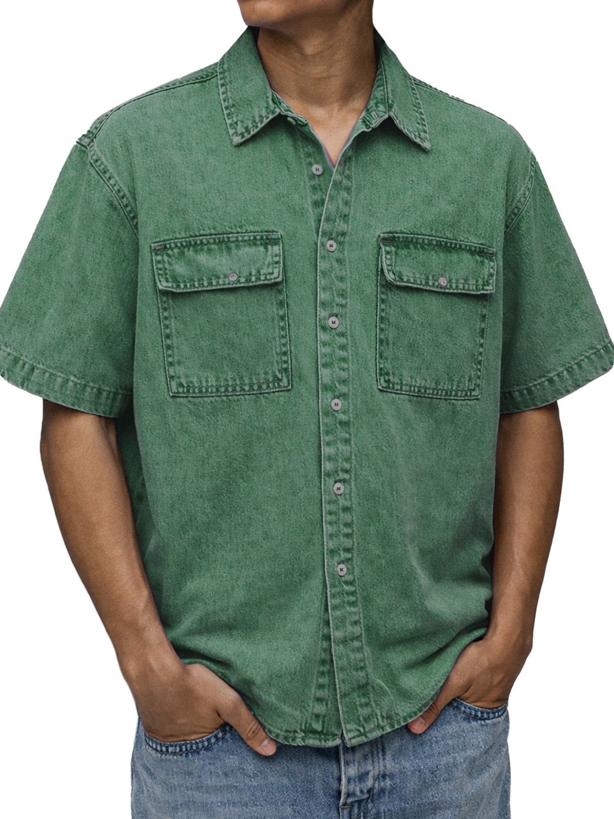 Men's Vintage American Double Pocket Short Sleeve Shirt