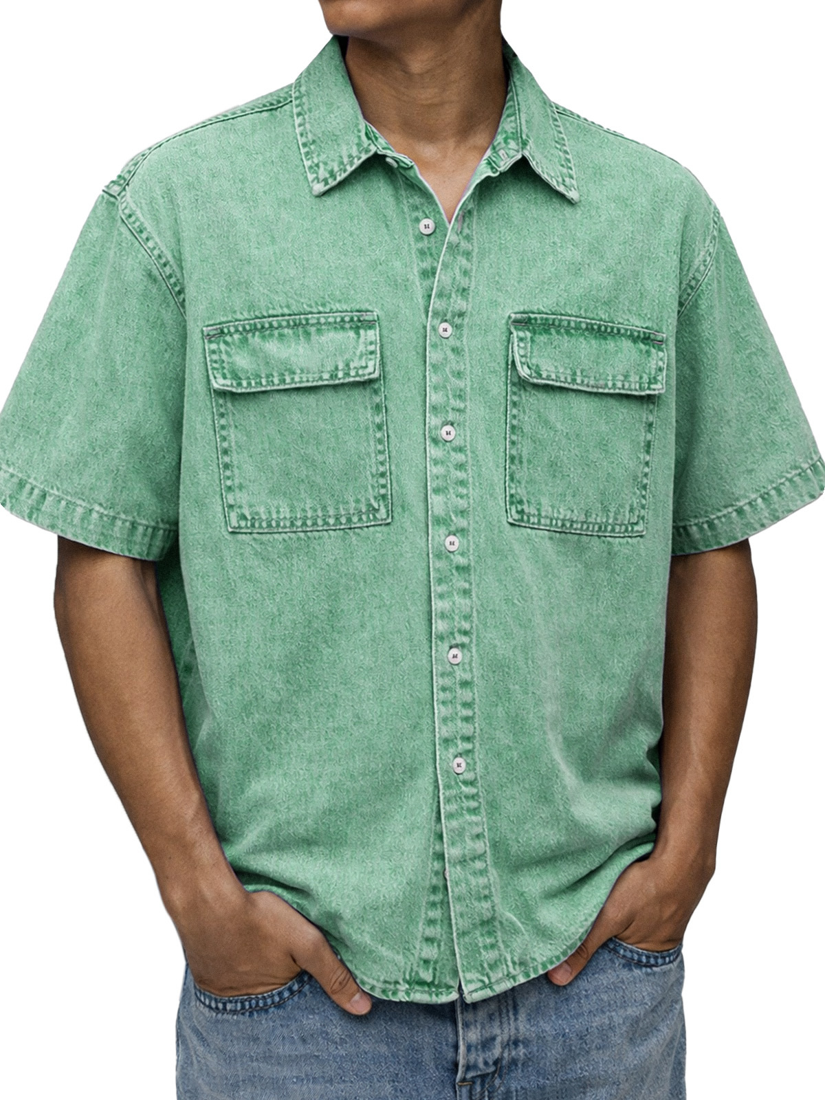 Men's Vintage American Double Pocket Short Sleeve Shirt