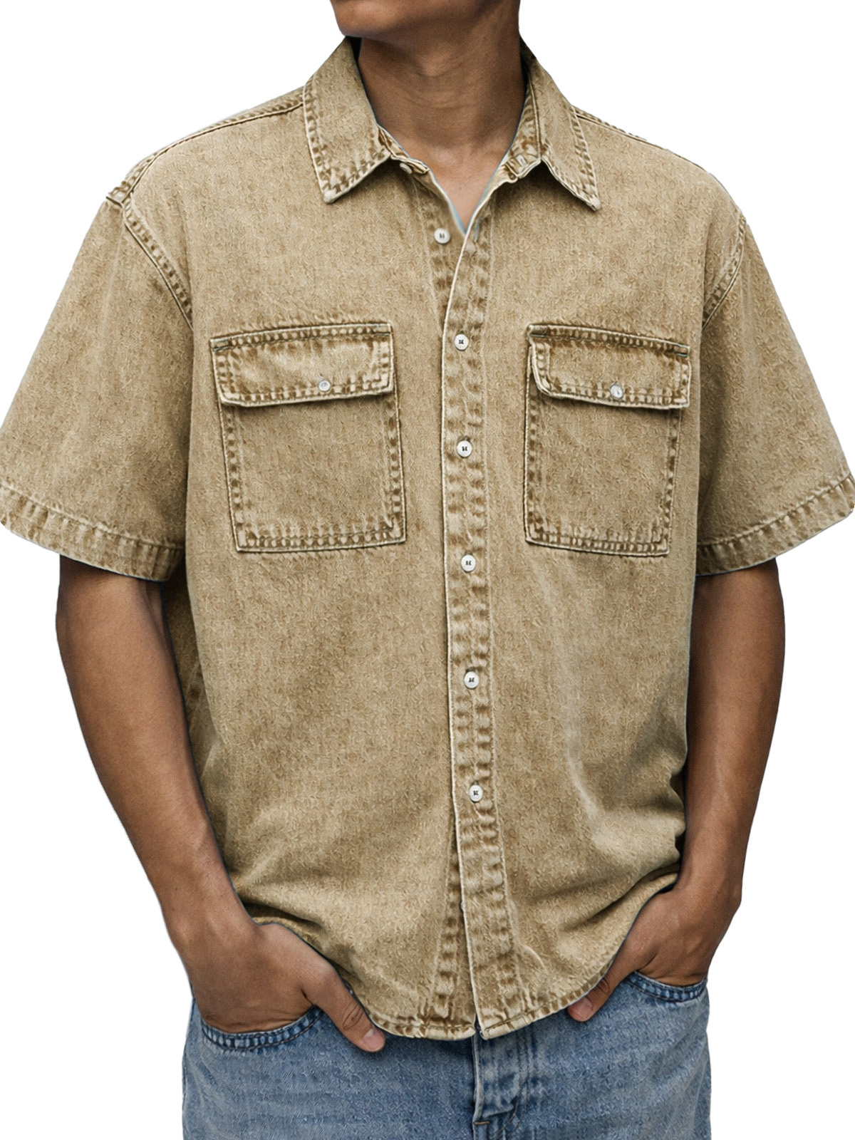 Men's Vintage American Double Pocket Short Sleeve Shirt