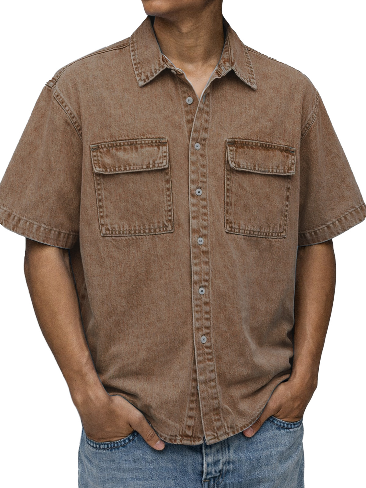Men's Vintage American Double Pocket Short Sleeve Shirt