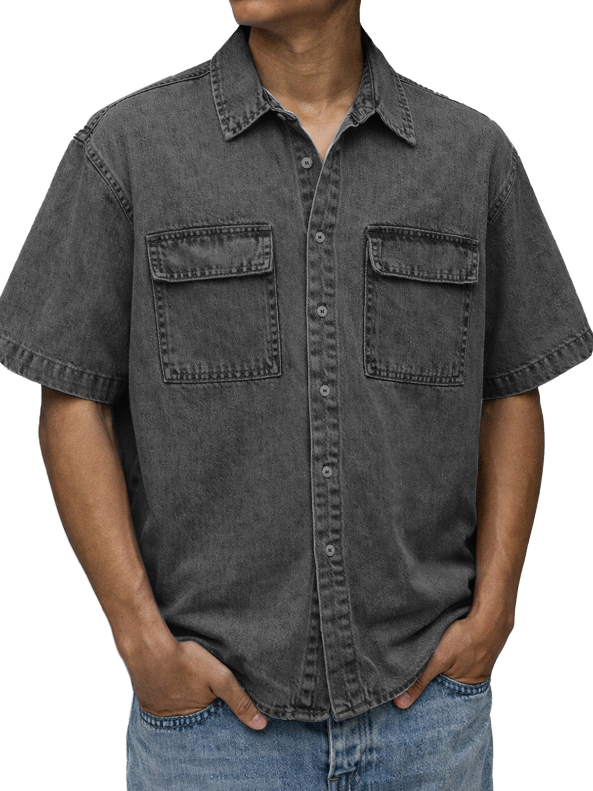 Men's Vintage American Double Pocket Short Sleeve Shirt