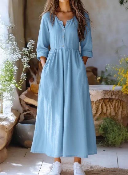Women's Solid Color Casual Classy Cotton Linen Long Sleeve Dress