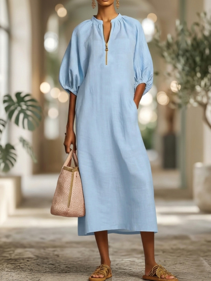 New Arrivals🔥Stylish Zippered Loose Linen-cotton Midi Dress