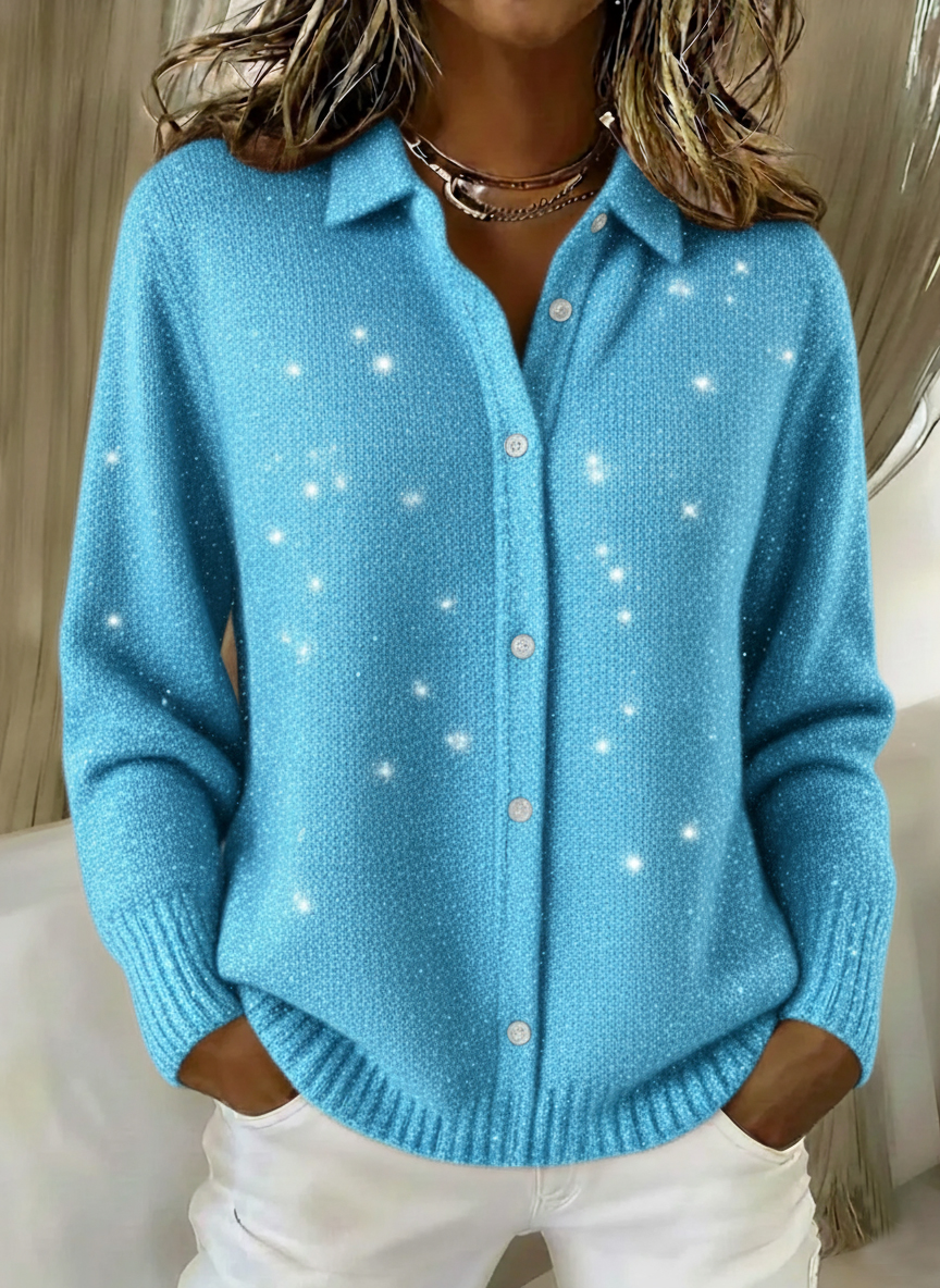 Women's Christmas Shirt Button Sequin Sparkling Sweater
