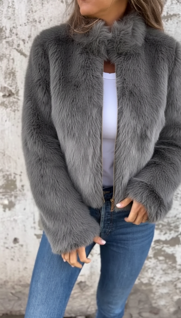 🎄Christmas Sale🔥 Women's High Collar Fur Zipper Casual Jacket