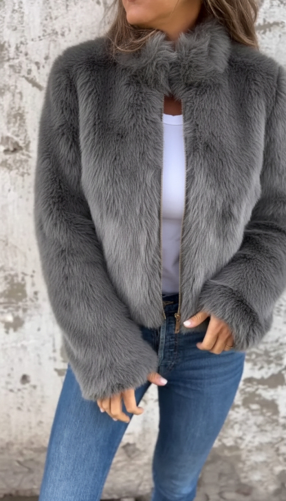🎄Christmas Sale🔥 Women's High Collar Fur Zipper Casual Jacket