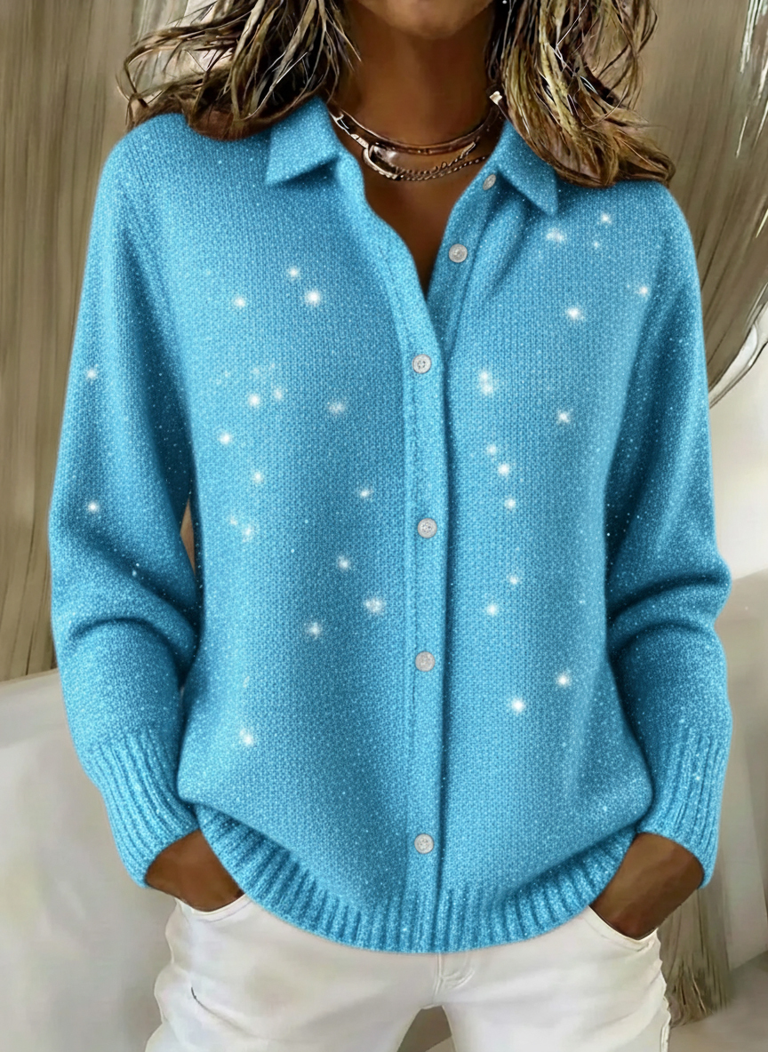Women's Christmas Shirt Button Sequin Sparkling Sweater