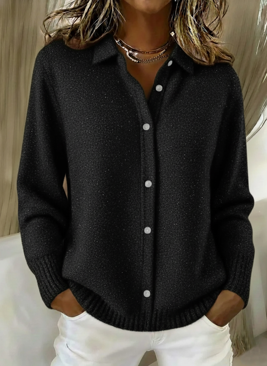 Women's Christmas Shirt Button Sequin Sparkling Sweater