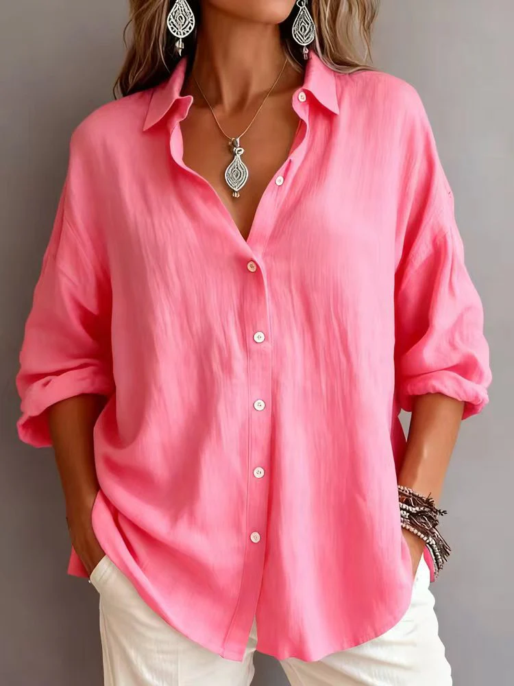 Women's Casual Cotton And Linen Polo Shirt