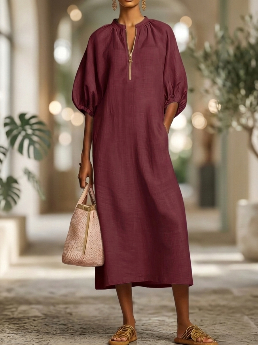 New Arrivals🔥Stylish Zippered Loose Linen-cotton Midi Dress