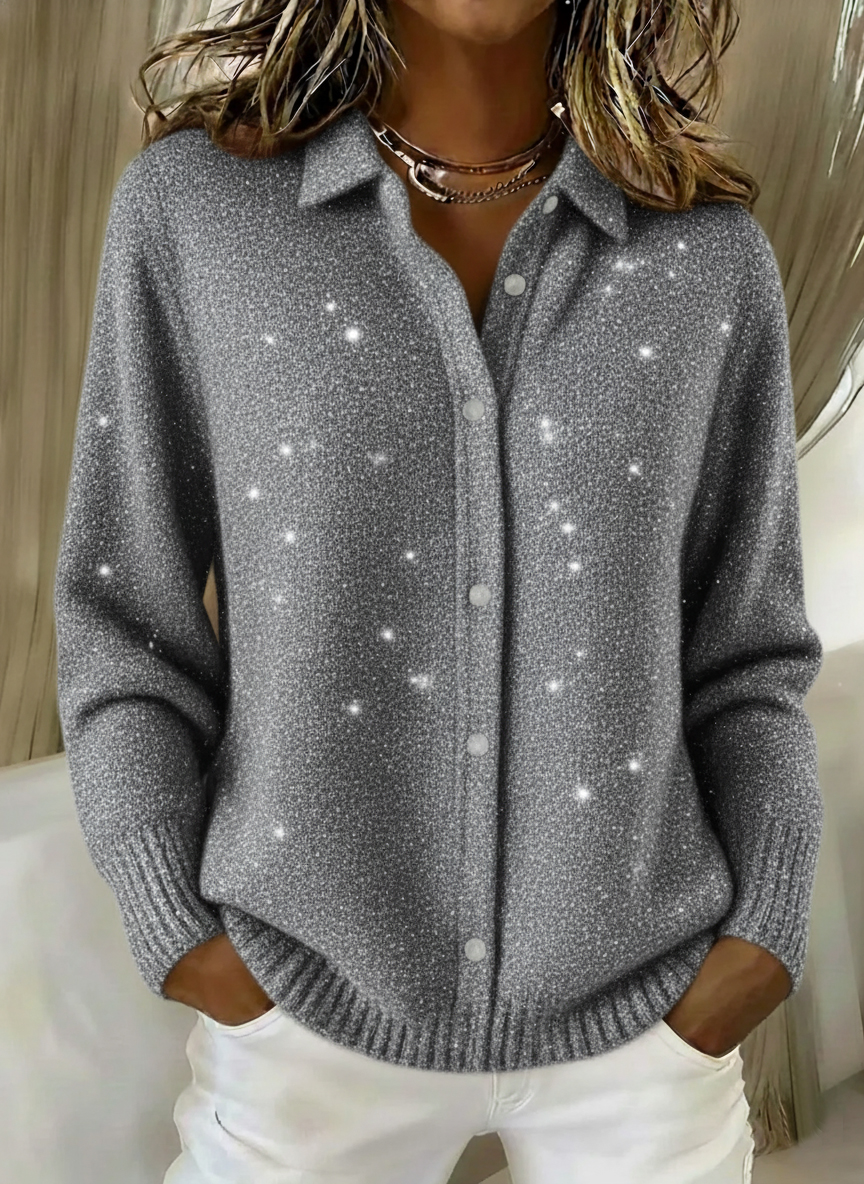 Women's Christmas Shirt Button Sequin Sparkling Sweater