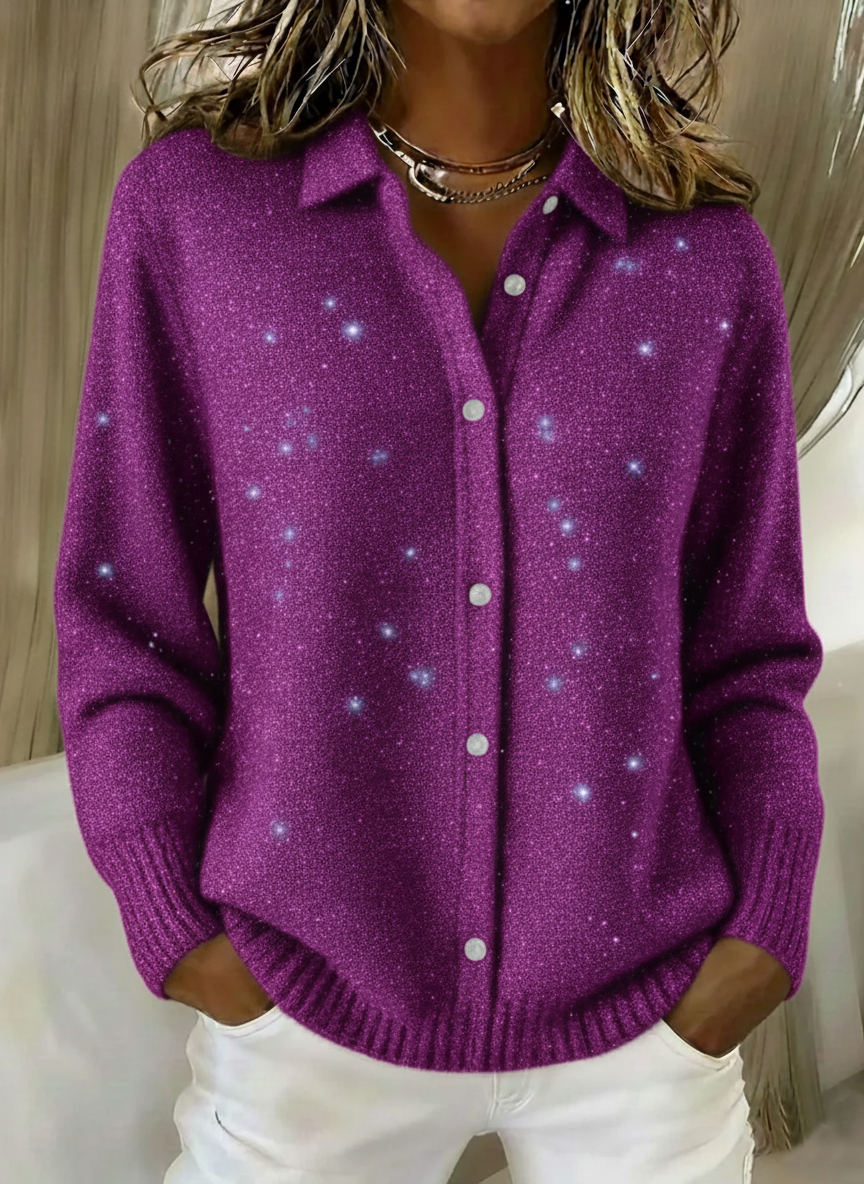 Women's Christmas Shirt Button Sequin Sparkling Sweater
