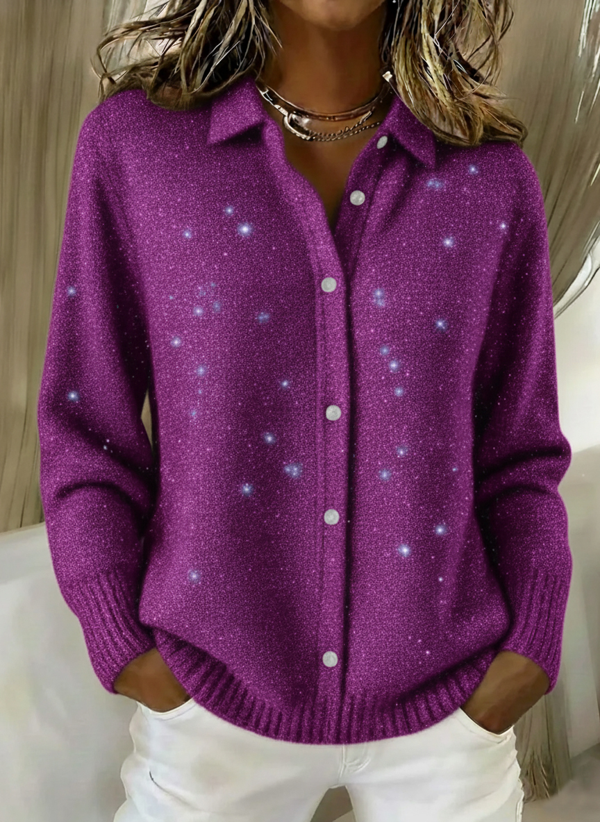 Women's Christmas Shirt Button Sequin Sparkling Sweater