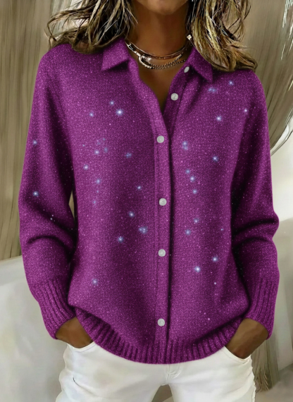 Women's Christmas Shirt Button Sequin Sparkling Sweater