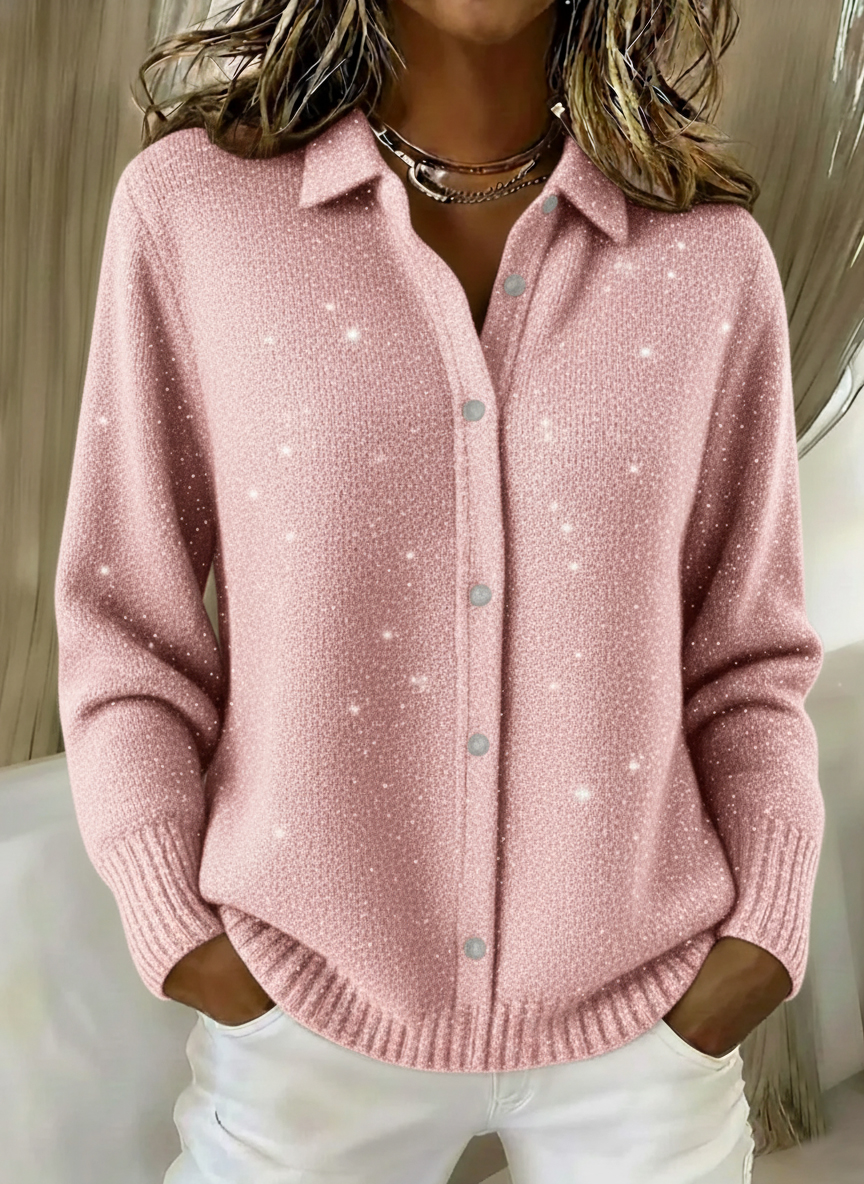 Women's Christmas Shirt Button Sequin Sparkling Sweater