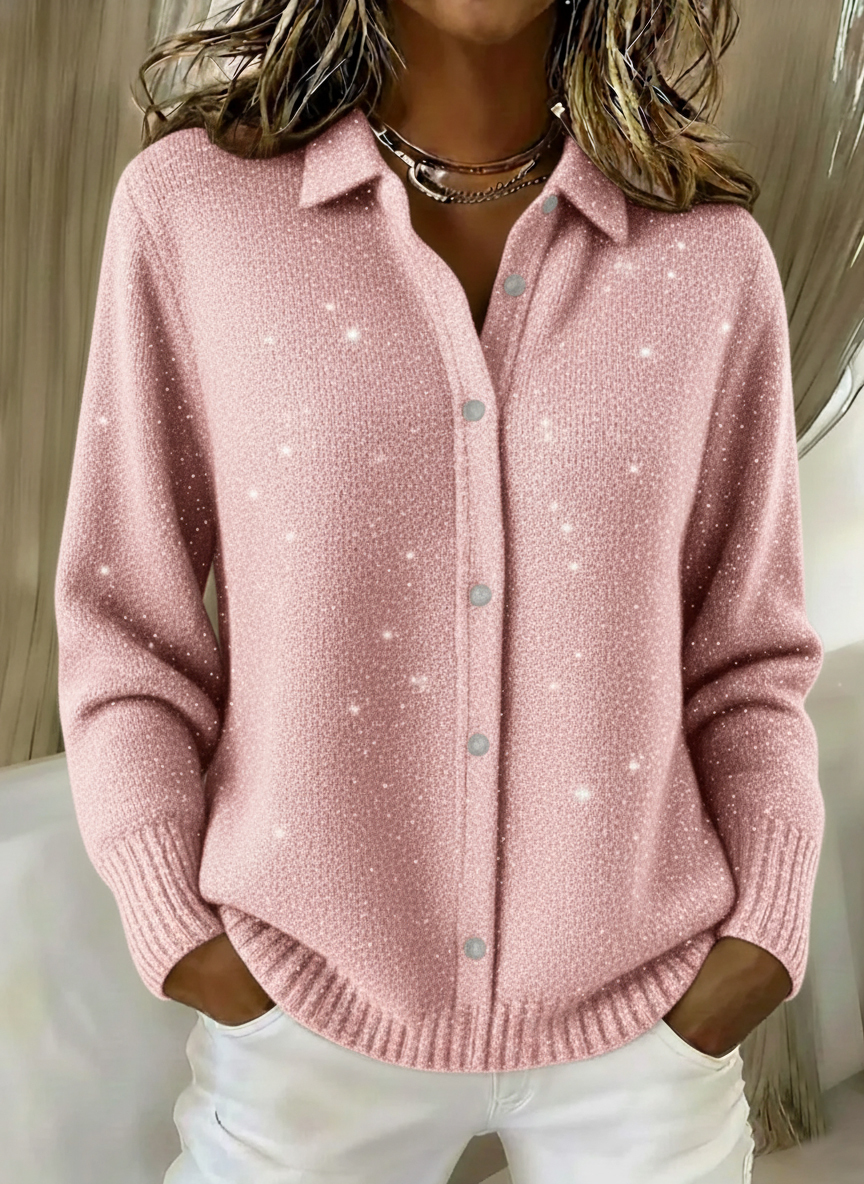 Women's Christmas Shirt Button Sequin Sparkling Sweater