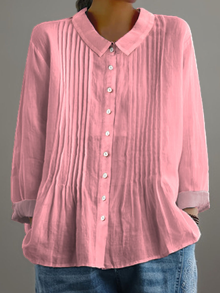 Women's Solid Color Art Casual Cotton And Linen Ruffle Shirt