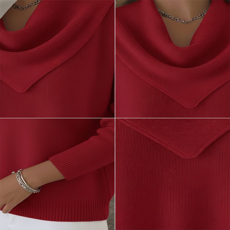 🎄 CLEARANCE SALE🔥 Elegant Retro Soft Triangle Neck Solid Color Sweater Top