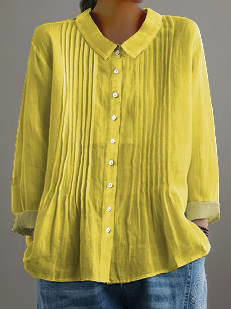 Women's Solid Color Art Casual Cotton And Linen Ruffle Shirt