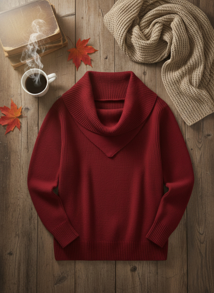 🎄 CLEARANCE SALE🔥 Elegant Retro Soft Triangle Neck Solid Color Sweater Top