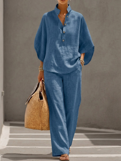 New Arrivals🔥 Women’s Casual Cozy Batwing Sleeve Linen Cotton Two-Piece Set