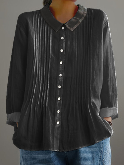 Women's Solid Color Art Casual Cotton And Linen Ruffle Shirt