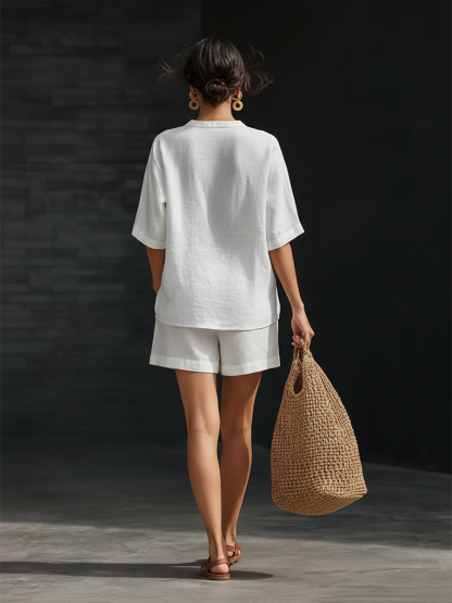 💝💝Women's Minimalist Cozy Basic Linen And Cotton Two-piece Set