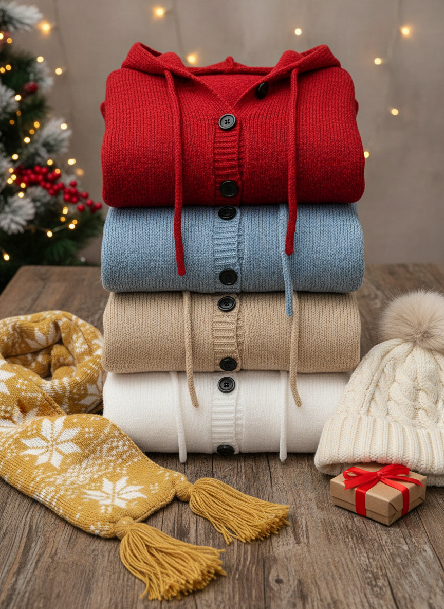 🎄 New Arrivals🔥Women's Casual Hooded Long Sleeve Button Cardigan Sweater