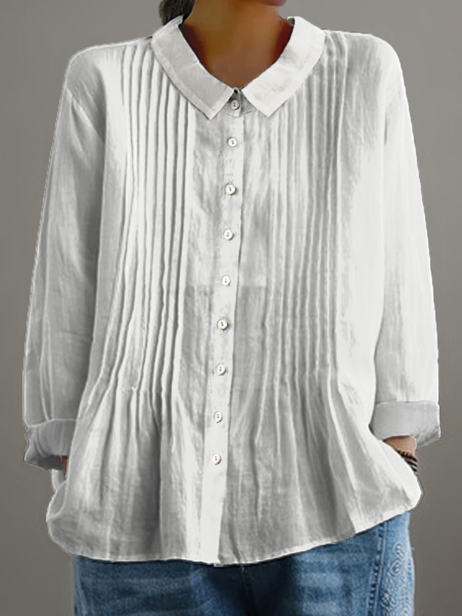 Women's Solid Color Art Casual Cotton And Linen Ruffle Shirt