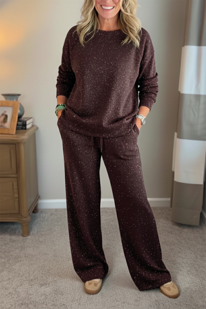 🎄 New Arrivals🔥 Cozy Travel Crew Neck Shiny Sweatshirt and Pant 2 Piece Sets