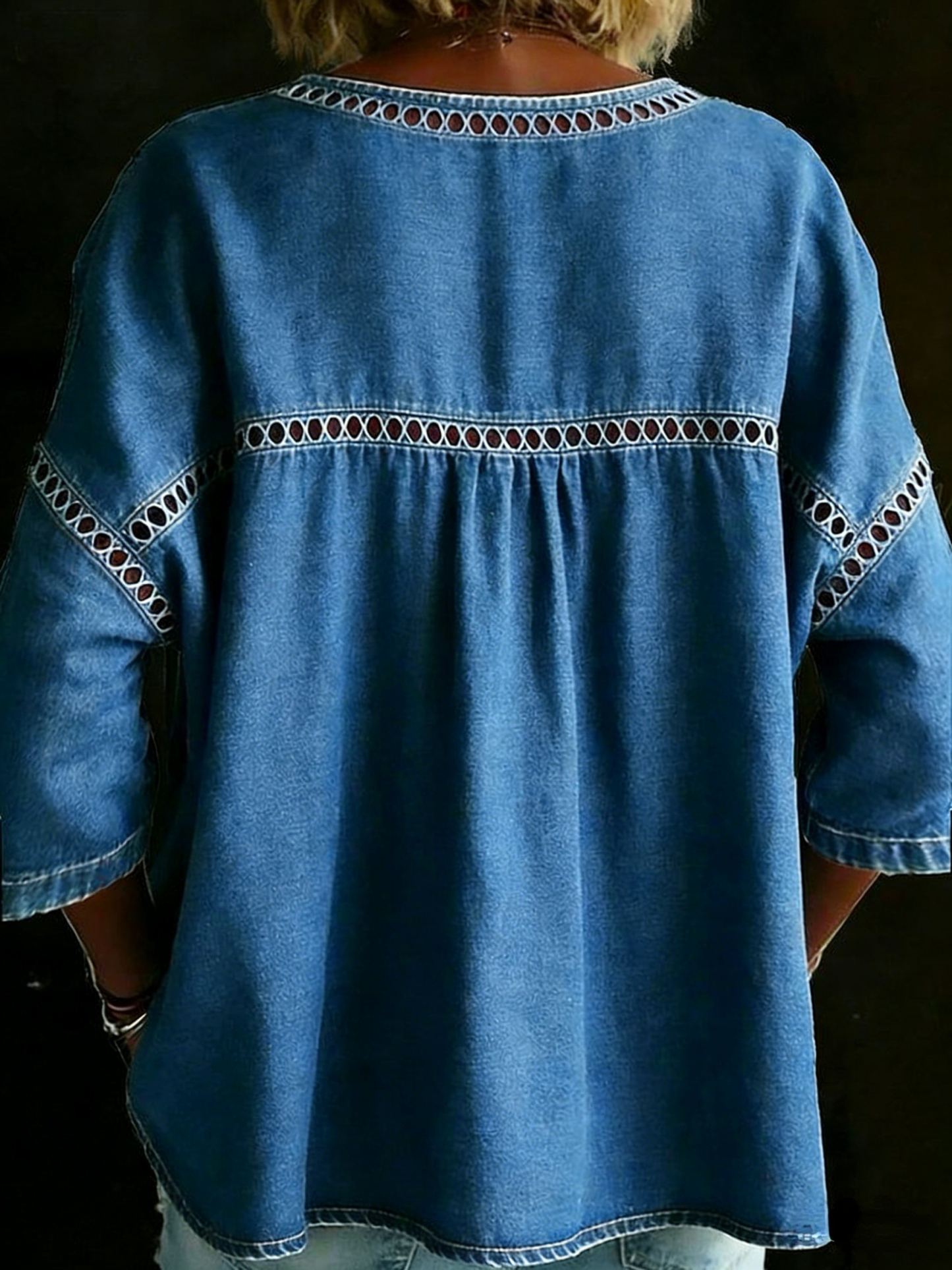 Women's Solid Color Casual Loose Denim Blouse Shirt