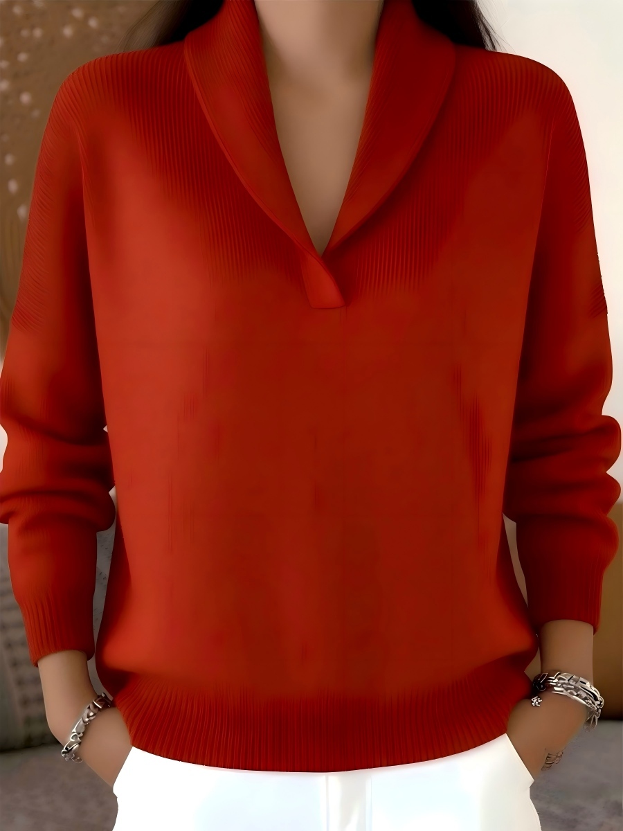 CLEARANCE SALE🔥Women's Elegant 80s Shawl Collar Solid Color Pullover 