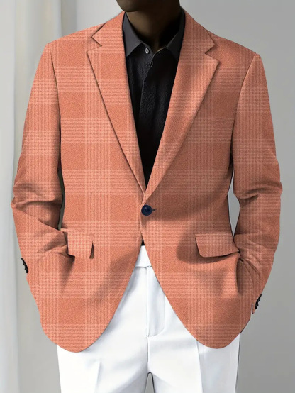 Men's Casual Solid Notch Lapel One Button Blazer