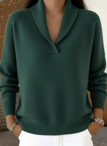 CLEARANCE SALE🔥Women's Elegant 80s Shawl Collar Solid Color Pullover Sweater Top