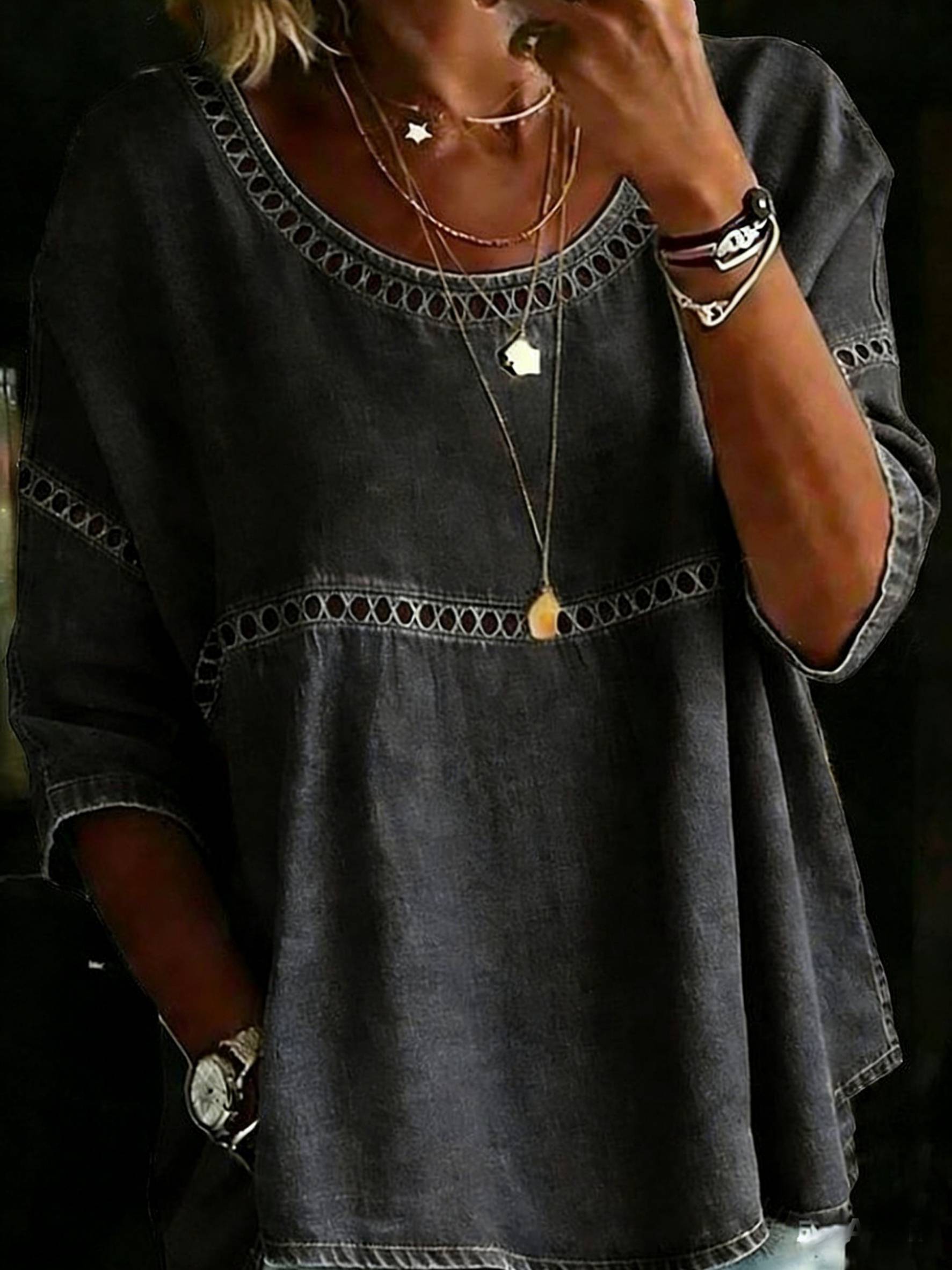 Women's Solid Color Casual Loose Denim Blouse Shirt