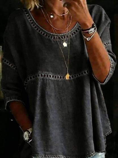 Women's Solid Color Casual Loose Denim Blouse Shirt