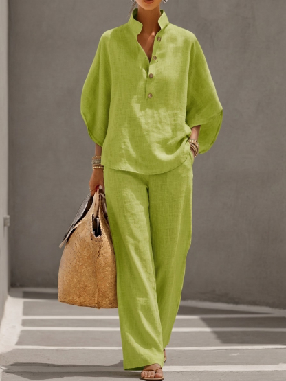 New Arrivals🔥 Women’s Casual Cozy Batwing Sleeve Linen Cotton Two-Piece Set