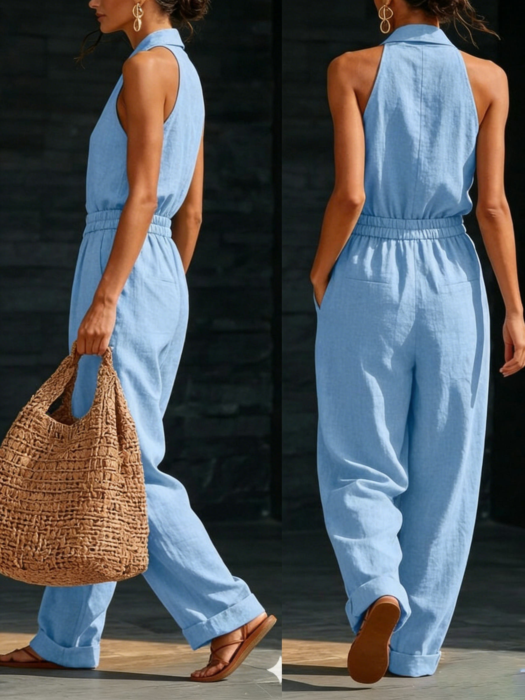 New Arrivals🔥Elegant Cozy V-neck Button-up Loose Linen Jumpsuit