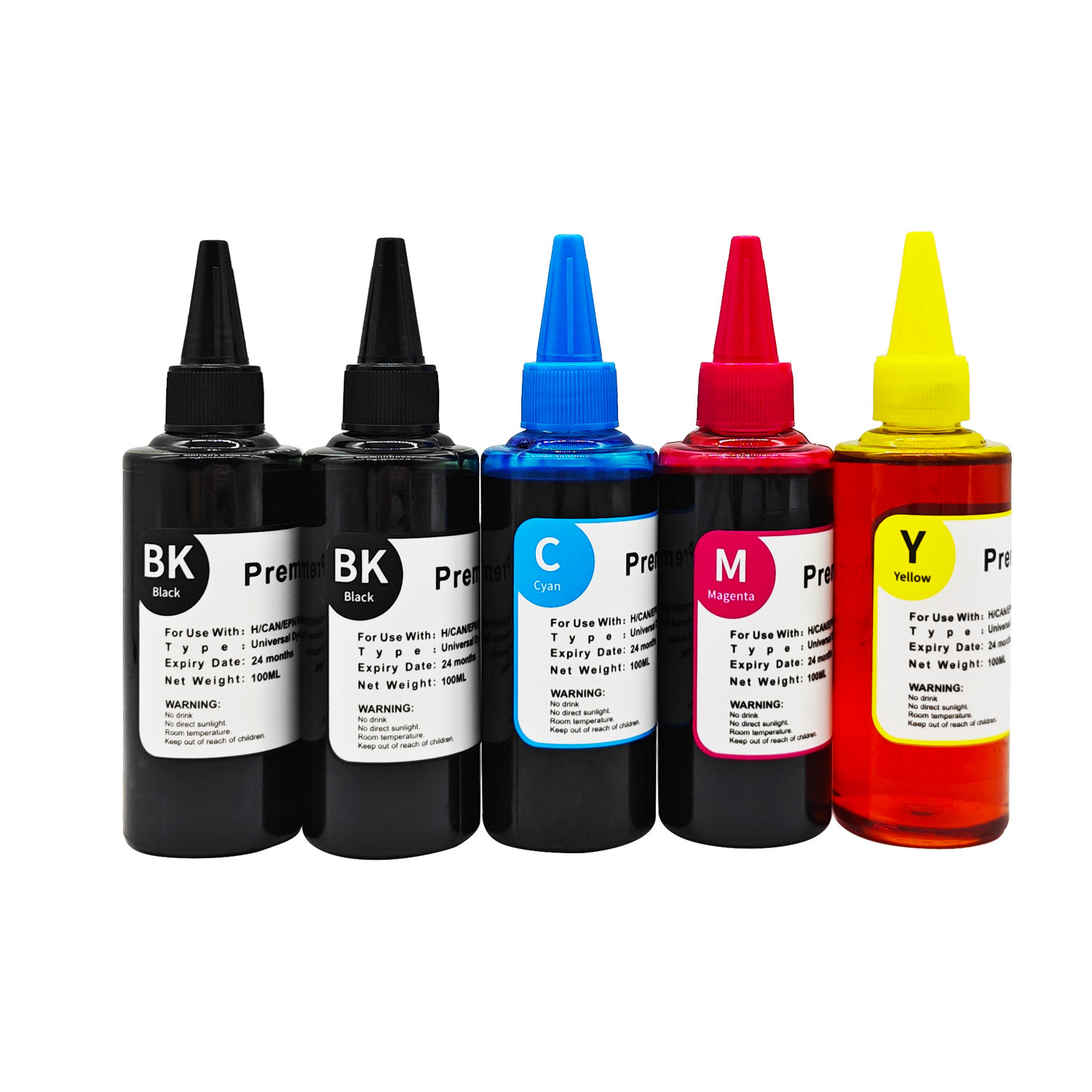 Professional Grade Ink Refill Kit | Complete 5-Bottle Set with Precision Syringes for Refillable Cartridge Systems | Dye Ink for Text & Graphics Printing